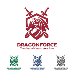 Dragon Shield with Swords Sign, Dragon Army Logo, Dragon Knight Icon