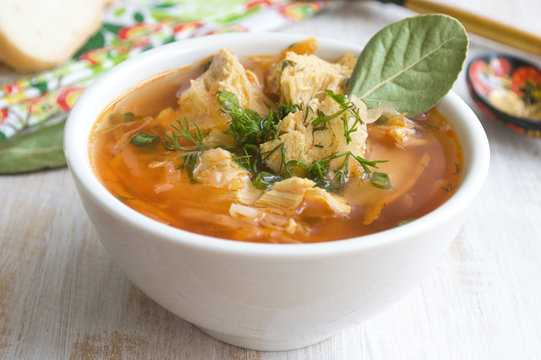 Traditional vegetable soup with chicken