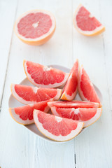 Slices of fresh red grapefruit
