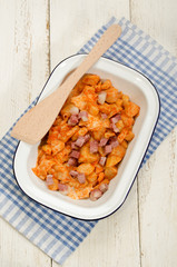 traditional hungarian meal potato and pasta with paprika powder