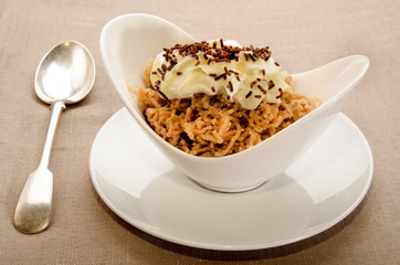 chestnut puree with whipped cream and chocolate sprinkles