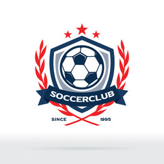 Fototapeta premium Soccer Club Logo, Football Star Badge with Wreath and Shield