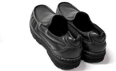 Men’s black cows leather shoes on white background