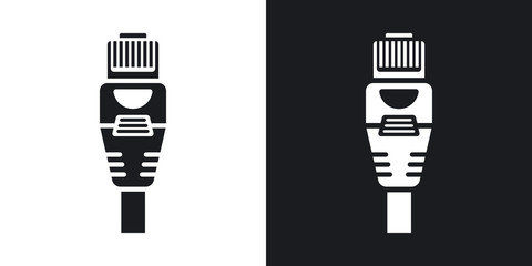 Vector Ethernet Connector with Cable icon. Two-tone version on black and white background