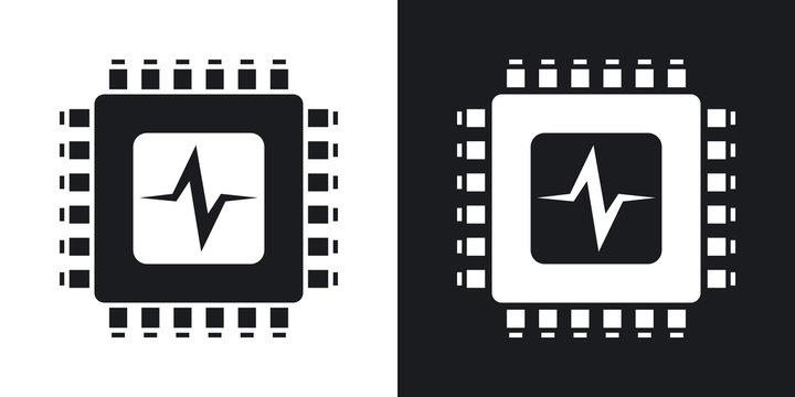 Vector CPU or Processor test icon. Two-tone version on black and white background