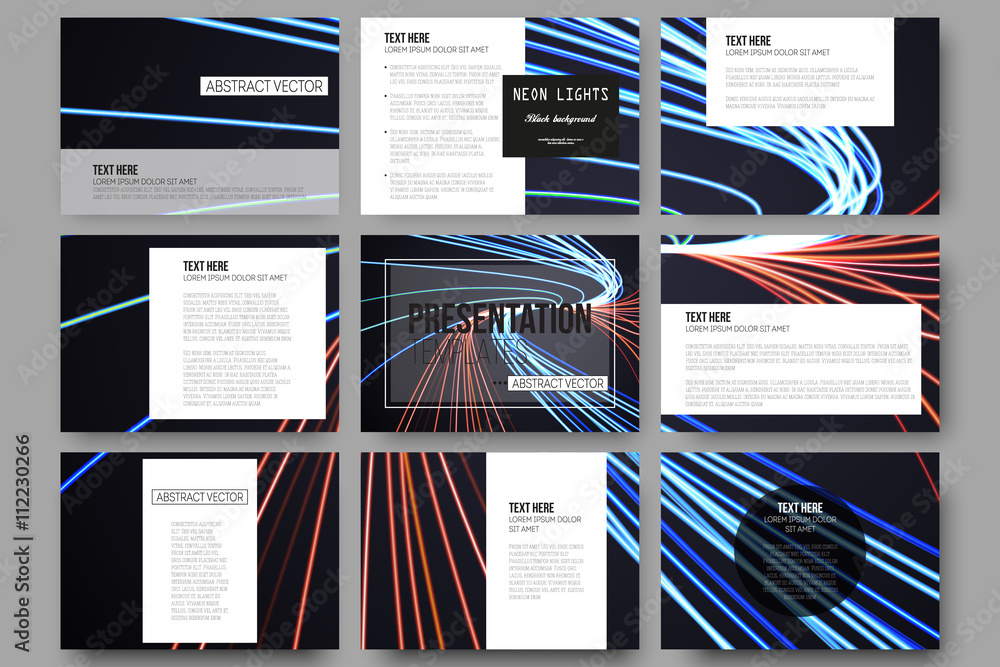 Poster set of 9 templates for presentation slides. abstract lines background, motion design vector illustra