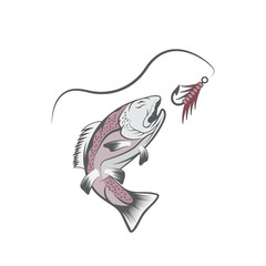 trout and lure fishing vector design template