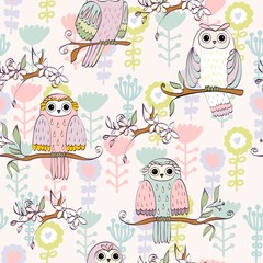 illustration with owl sitting on the branches