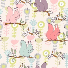 illustration with squirrel sitting on the branches