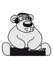 Fototapeta premium dj party music dance club mischpult glasses celebrate headphones cool plate discounted polar bear sitting sweet cute comic cartoon teddy bear dick big