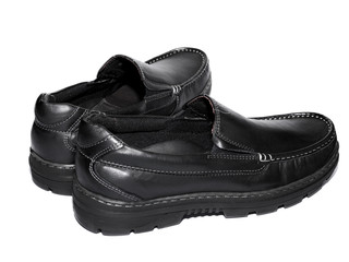 Men’s black cows leather shoes on white background