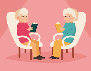 Old couple. Reading.