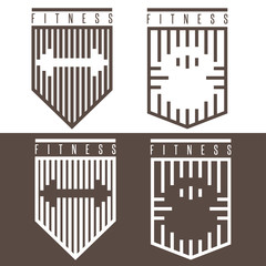 fitness rhythm style vector shields set with kettlebell and barb