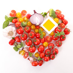 tomato,mozzarella and basil,heart shape