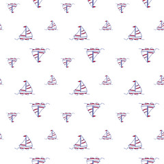 Seamless baby vector pattern. Many small colored sail boats on white background