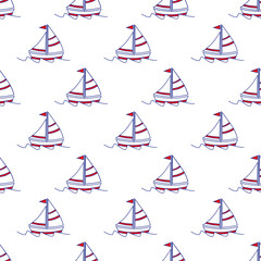 Seamless baby vector pattern. Many small colored sail boats on white background