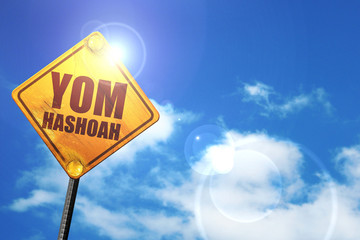 yom hashoah, 3D rendering, glowing yellow traffic sign