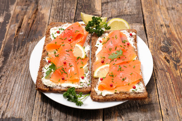 toast with cheese and smoked salmon