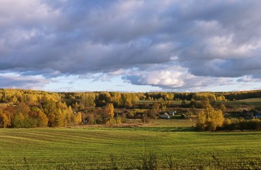 Autumn landscape of a small village