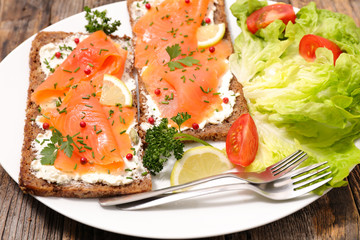 toast with cheese and smoked salmon