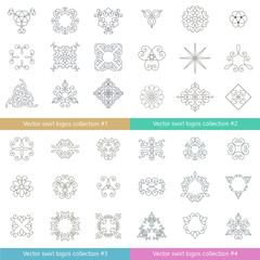Floral logos collection. Big set of vector swirl elements for design. Thin line.