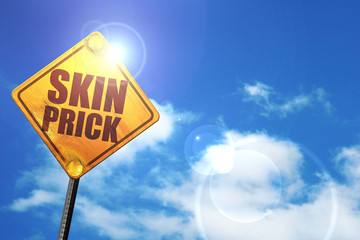 skin prick, 3D rendering, glowing yellow traffic sign