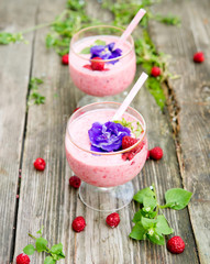 Natural fresh yogurt with fresh raspberry
