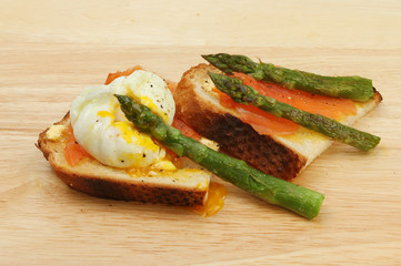 Poached egg smoked Salmon and asparagus