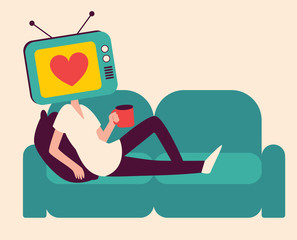 Cartoon TV Head Girl on a Sofa