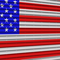3D rendered corrugated metal texture with US flag. 