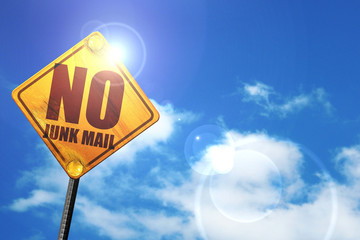 no junk mail, 3D rendering, glowing yellow traffic sign