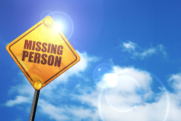 missing person, 3D rendering, glowing yellow traffic sign