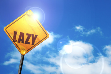 lazy, 3D rendering, glowing yellow traffic sign