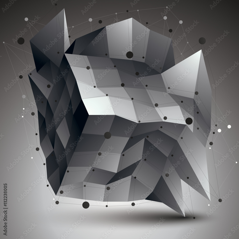 Poster abstract 3d structure polygonal network object, grayscale deform