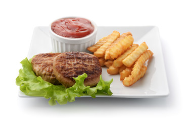 Fried burgers with fries