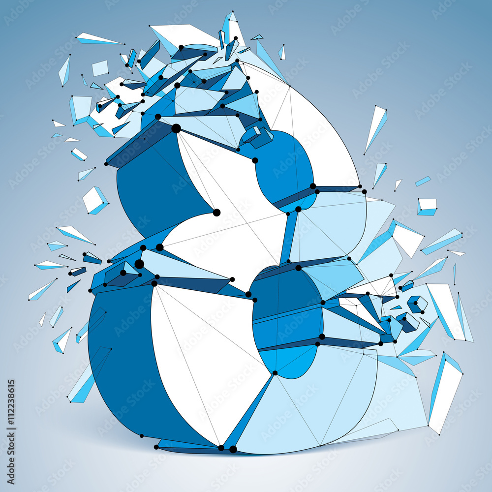 Poster 3d vector digital wireframe number 8 broken into different parti