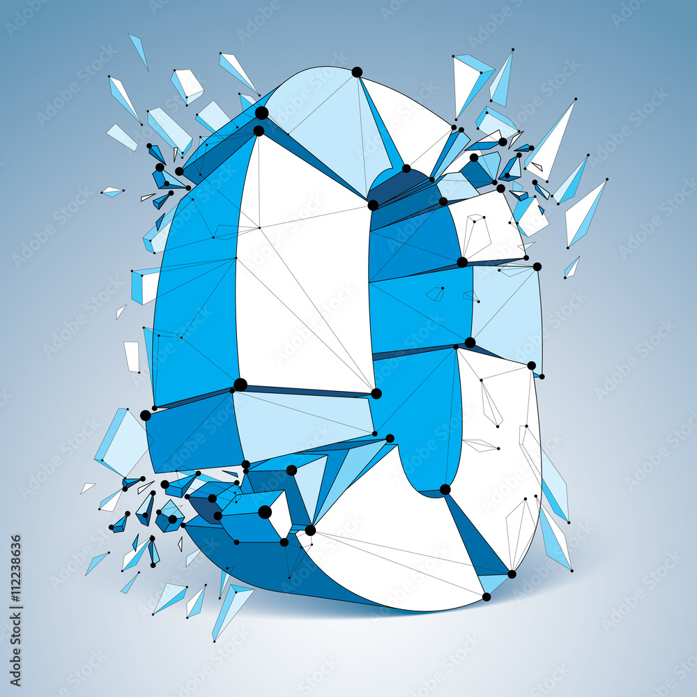 Fototapete 3d vector low poly zero number with black connected lines and do