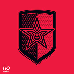 Vector shield with a red pentagonal Soviet star, protection hera