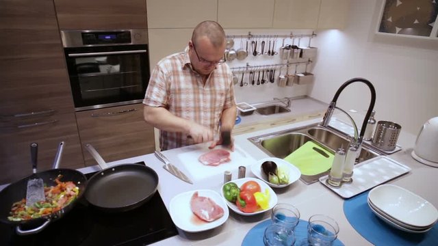 Man Beats Hammer Kitchen Meat