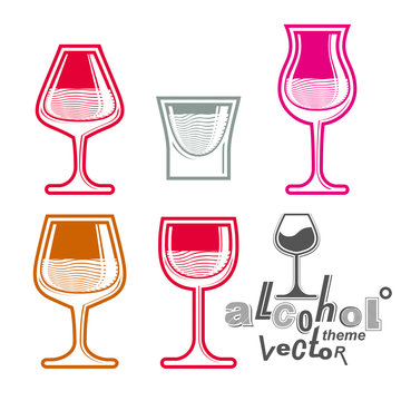 Colorful glasses collection – martini, wine, cognac, whiskey a