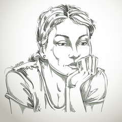 Hand-drawn vector illustration of beautiful romantic and pensive