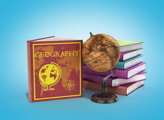 school books on geography 3d render on gradient