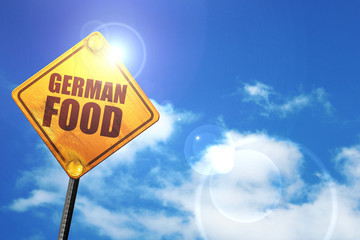 german food, 3D rendering, glowing yellow traffic sign