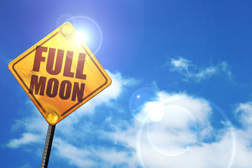 full moon, 3D rendering, glowing yellow traffic sign
