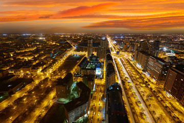 Fototapeta na wymiar Valencia skyline at sunset aerial in Spain
