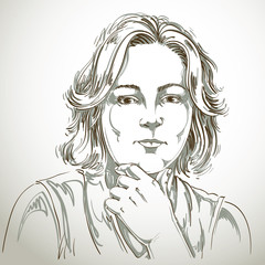 Portrait of delicate good-looking woman thinking about something