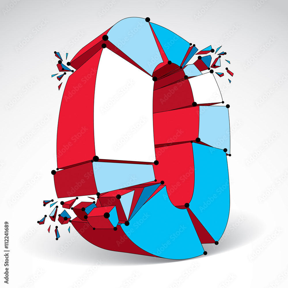 Poster abstract 3d faceted zero number with connected black lines and d