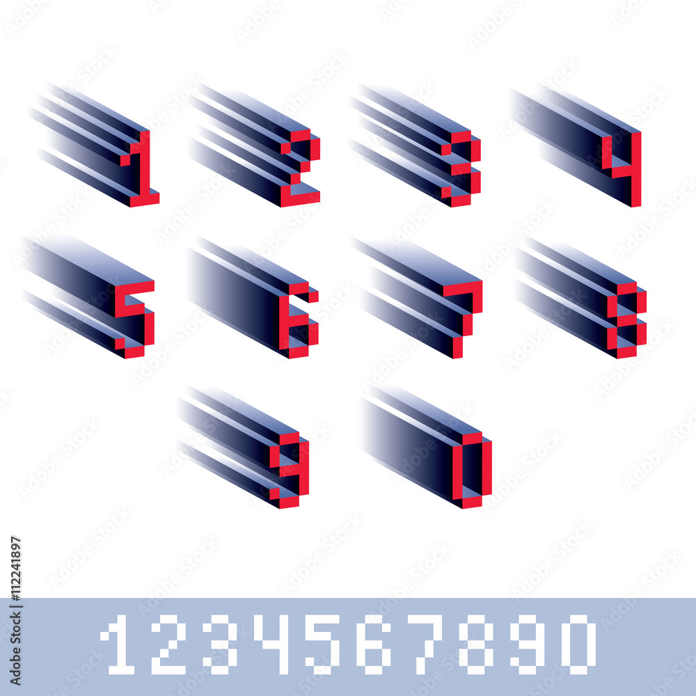 Poster vector modern tech whole numbers set. geometric pixilated digits