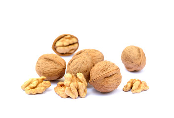 Fresh walnuts with a shell isolated on white background