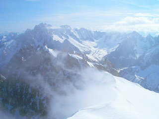 The tops of the Mont Blanc mountain range.
